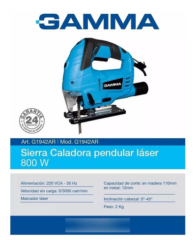 Sierra Caladora Gamma G1942 Pendular Laser 800w Herramienta