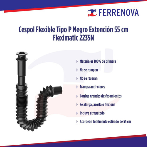 Céspol Flexible Tipo P Negro Extención 55cm Fleximatic 2235n