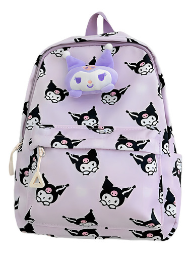 Mochila infantil estampada en tela Oxford, bonita tela Kuromi, color violeta, diseño de tela lisa