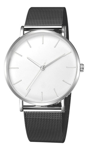 Relógio Feminino Ultrafino Grafite E Branco Pulseira Aço