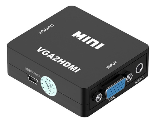 Adaptador Convertidor Vga A Hdmi Audio Tv Monitor Pc X1 Negr