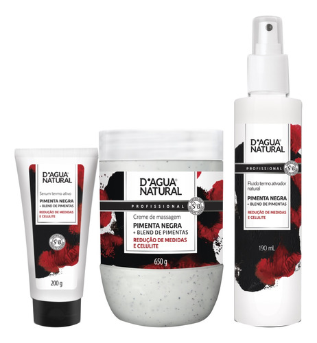 Kit Pimenta Negra Creme Serum E Fluido Redução Dagua Natural