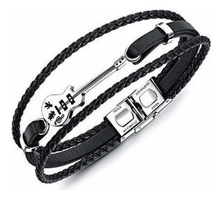 Mprainbow Pulsera De Cuero Guitarra Para Hombre Acero Inoxid