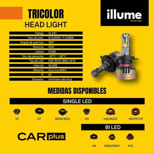 Kit Focos Led H4 Tricolor Multifuncion + Estrobo Bi Led