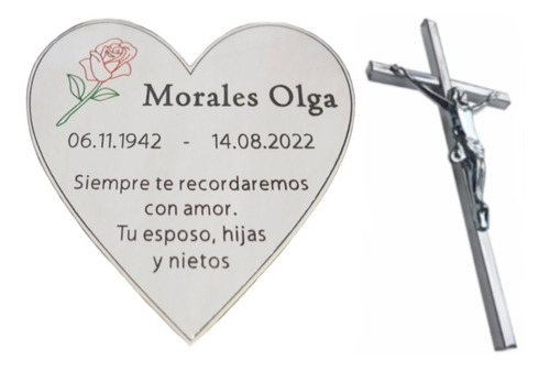 Placa Recordatoria Cementerio. Corazon + Cruz Con Cristo.