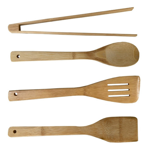 Set Combo Utensilio Cocina Preparacion Madera Bambu 