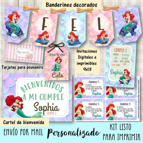 Kit Personalizado Imprimible Ariel La Sirenita Mod.01 Candy