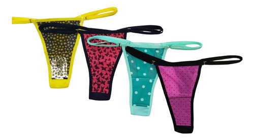 Hilo Tanga Malla Estampada Panty Paquete Por 4 Unidades