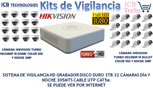 Sistema De Seguridad Hikvision 32 Cámaras Hd 1080p Icb Techs