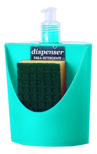 Dispenser Detergente Dosificador Cocina + Esponja De Color Aqua
