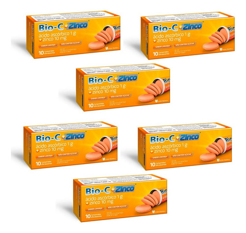 Kit 6 Bio C Zinco Vitamina C 1g + Zinco 10mg 6x 10 Cpr Eferv Sabor Laranja