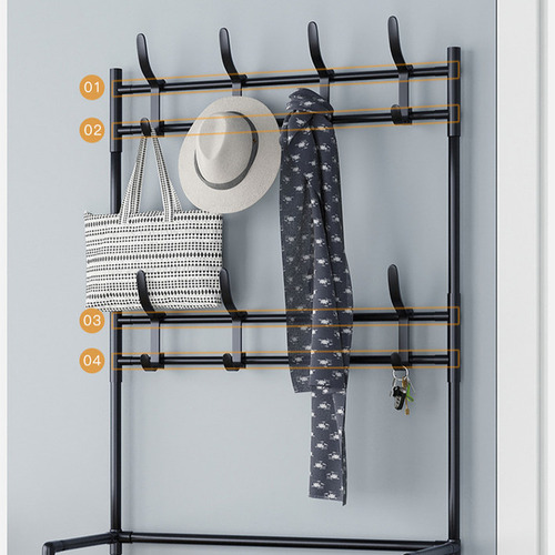 Zapateras Organizadores Con Percheros Multifuncional Rack Color Negro 4 Estantes