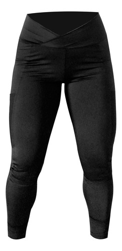 Leggings Corte Colombiano Negro Con Bolsas Laterales