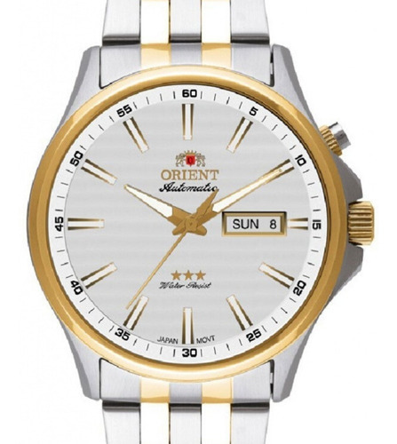 Relógio Orient Masculino Automático 469tt043 S1sk Cor da correia Prateado e Dourado Cor do bisel Dourado Cor do fundo Branco