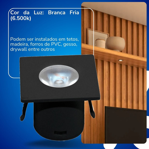 Mini Spot Led Quadrada 1w 3000k Preto Moveis 127/220V Kian
