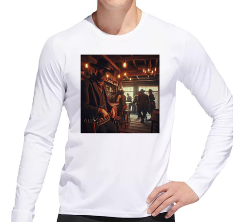 Remera Hombre Ml Cowboy Tomando Un Trago En Una Barra M2