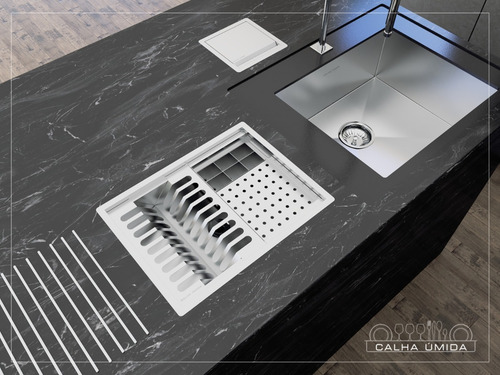 Calha Úmida Canal Equipado Escorredor Louça Inox Embutido