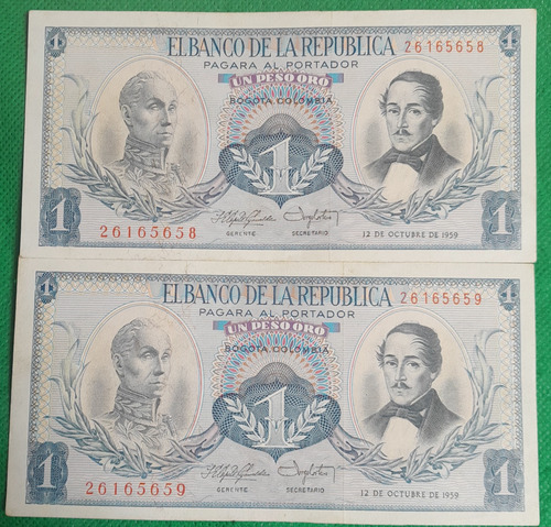 Pareja De Billetes De 1 Peso Año 1959, Estado 7