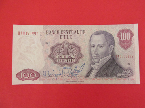 Billete Chile 100 Pesos Firmado Errazuriz-molina Año 1983