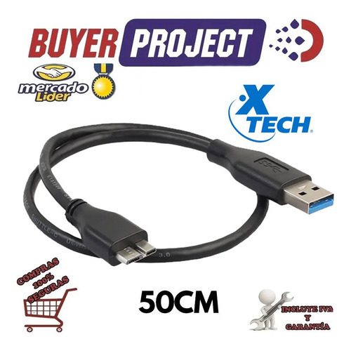 Imagen 2 de 5 de Cable Datos Xtech Xtc-365 Usb 3.0 Para Discos Externos 90cm