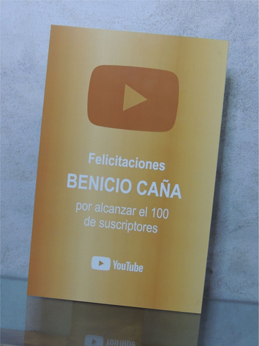 Cuadro Placa Dorada De Youtube 20x30 Cuadro Personalizado