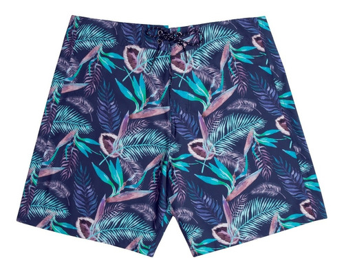 Shorts Bermuda Boardshort Mash Praia Estampado Floral Aquarela Azul Marinho