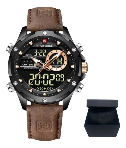 Reloj deportivo Naviforce Nf9208 Social Chronometer con correa de lujo, color marrón