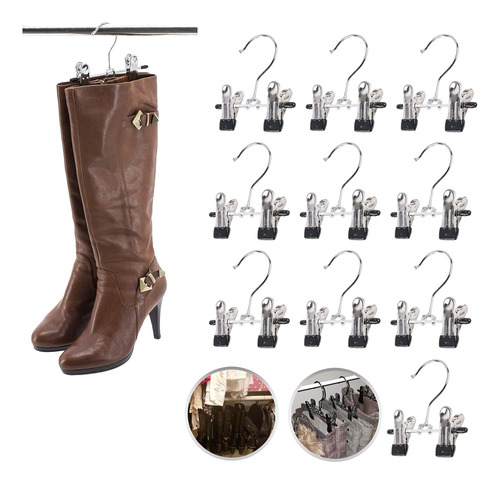 Ganchos Para Botas Con Clips Dobles Ajustables, 10 Pzas