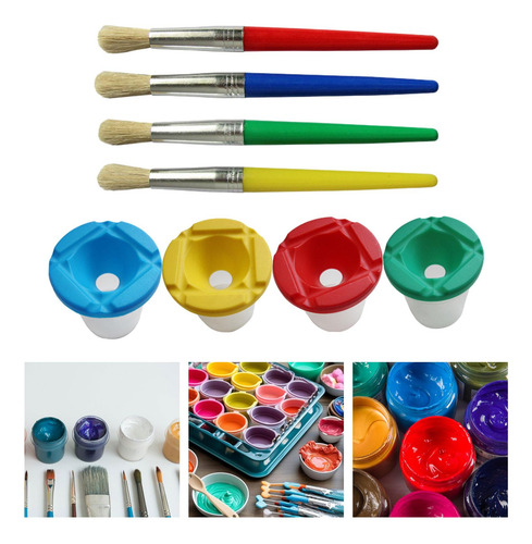 4x Vasos De Pintura Y Pinceles Para Pintar Para Niños