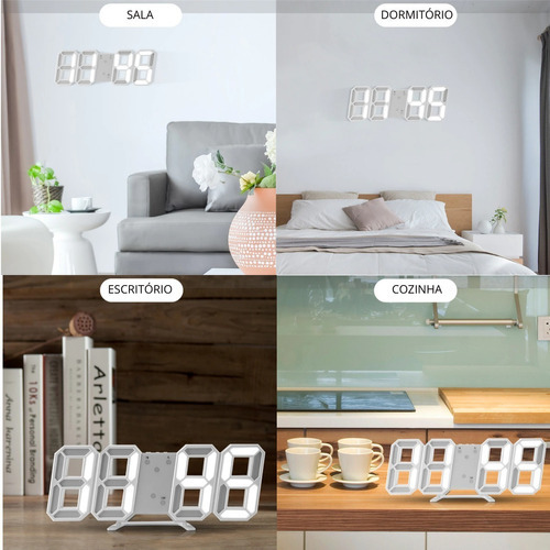 Reloj LED digital de escritorio y pared con alarma de fecha, color blanco/blanco
