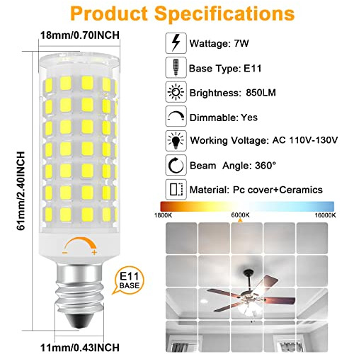 Bombilla Led Regulable Dumiloo E11, 7 W, 6000 K, Base T4, Pa