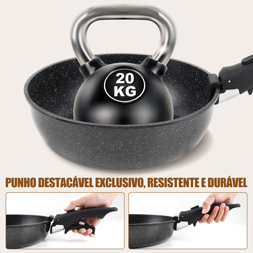 Conjunto de Panelas Antiaderentes de 19 Peças, Conjunto de Panelas Antiaderentes com Tampa e Alça Removível, Panelas de Cozinha, Frigideiras Antiaderentes Para todos os Fogões