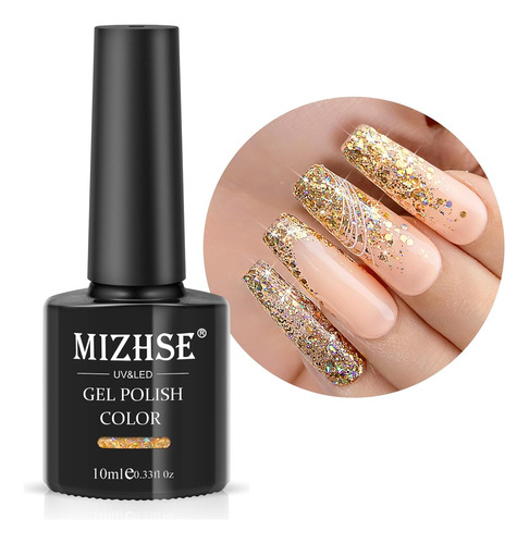 Esmalte De Uñas De Gel De Brillo De Oro De Mizhse, 10 Ml De