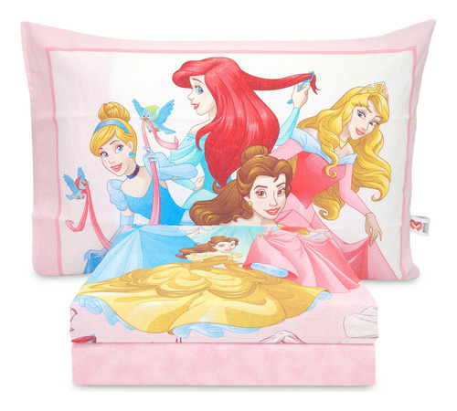 Jogo De Lençol Solteiro Infantil 100% Algodão Menina Disney Desenho Do Tecido Princesas