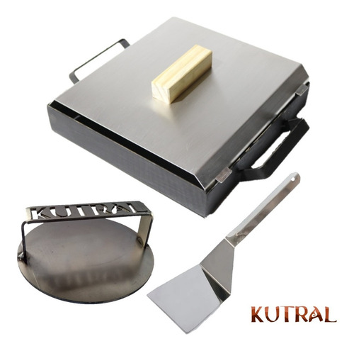 Imagen 1 de 8 de Plancha De 1 Hornalla + Tapa + 1 Espatula + 1 Smasher Kutral