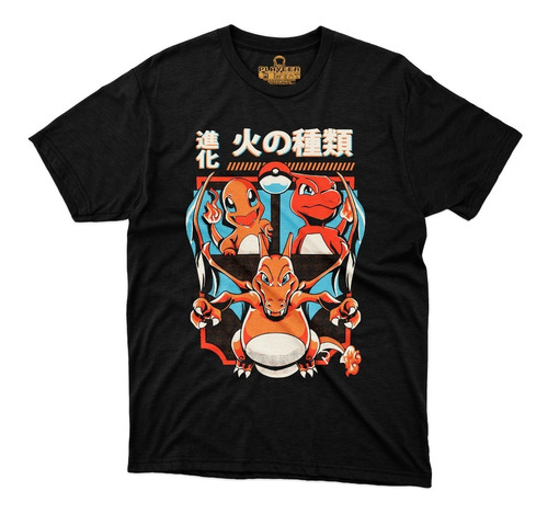 Playera Pokemon Fire Evolution Charizard Charmander Ash