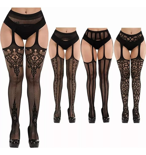 4pcs Medias Mallas De Red Pantimedia De Liguero Sexy Mujer