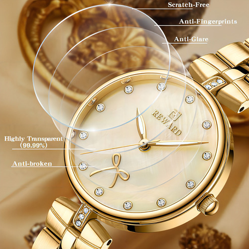 Reloj elegante de cuarzo de acero inoxidable Reward Diamond, color de fondo: plata, oro y blanco