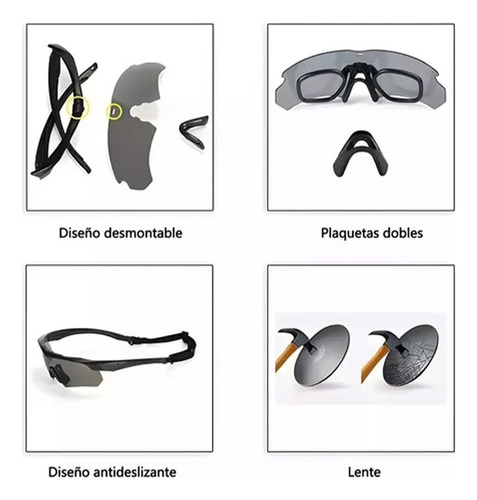 3 Lentes Tácticas Militares Mica Y Accesorios Color Del Armazón Negro