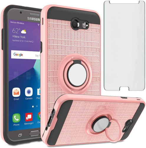 Funda Para Samsung Galaxy J3 - Rosa Con Anillo + Vidrio