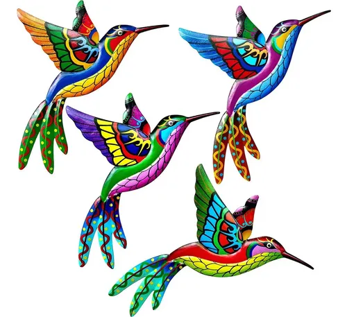 2 Decoraciones De Pared De Colibrí Metálicas Coloridas - Para Jardín, Valla O Interior, Hierro Pintado Resistente