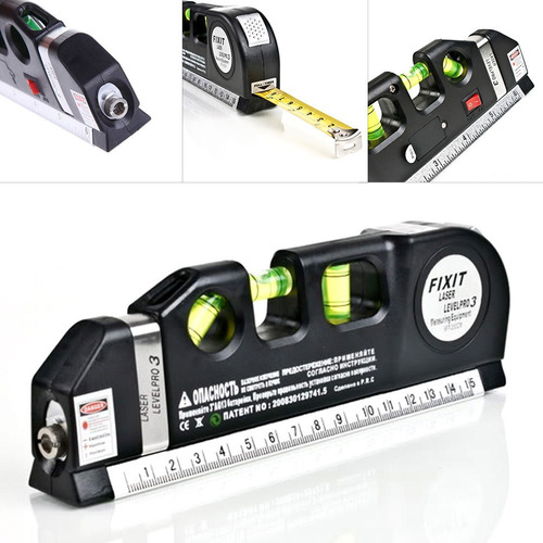 Imagen 4 de 10 de Nivel Laser 3 Burbujas Horiz Vert Cruz Cinta Métrica Regla