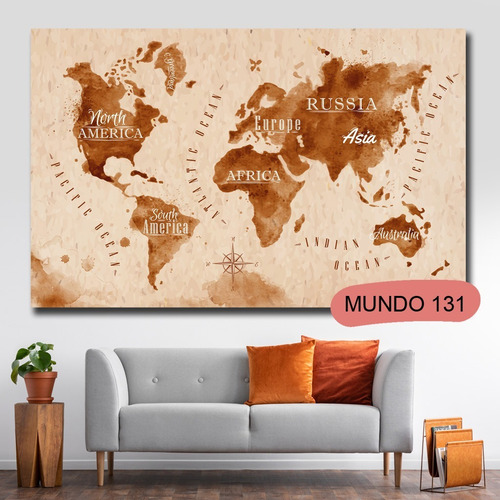 Imagen 2 de 8 de Cuadro Mapamundi Antiguo 120x70 Otros Diseños Tela