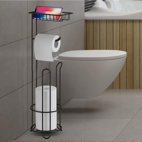 Porta Rollo Papel Higiénico De Pie Cromado Pettish Online Color Negro