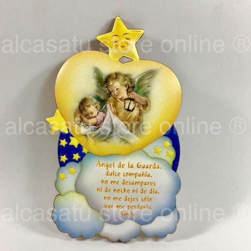 Cunero Angel Guardian Con Farol Frase Grande Nacimiento Bebe