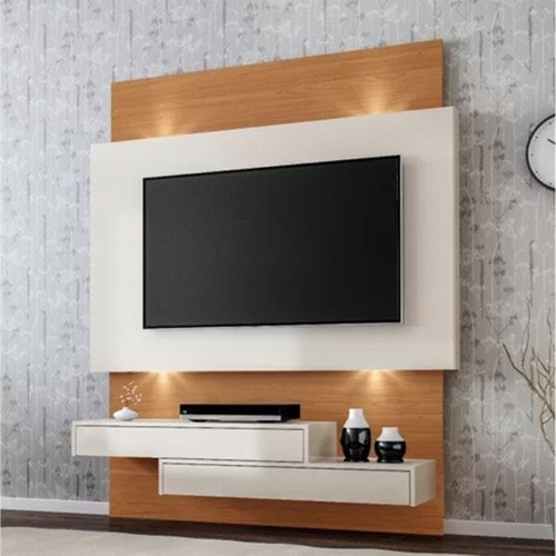 Painel Pradel Led 2 Gavetas 140 Cm Off White/freijo