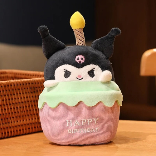 Peluche Kuromi Pastel Feliz Cumpleaños Con Luz Y Sonido 20cm