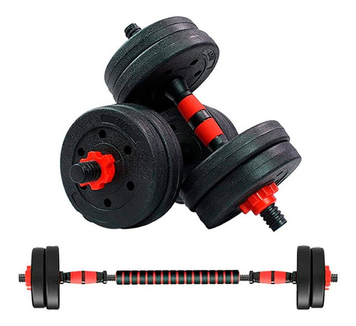 Kit Entrenamiento 20kg 2en1 Mancuernas Y Barra + Pesas Disco