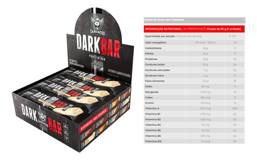 Proteína Whey Dark Bar - Barra com 90 gr - Darkness Integralmédica Sabor Creme De Coco Com Castanha
