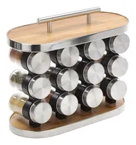 Comprar Especiero Porta condimentos Ovalado 12 Frascos Manija Madera Acero Inoxidable cocina Imback